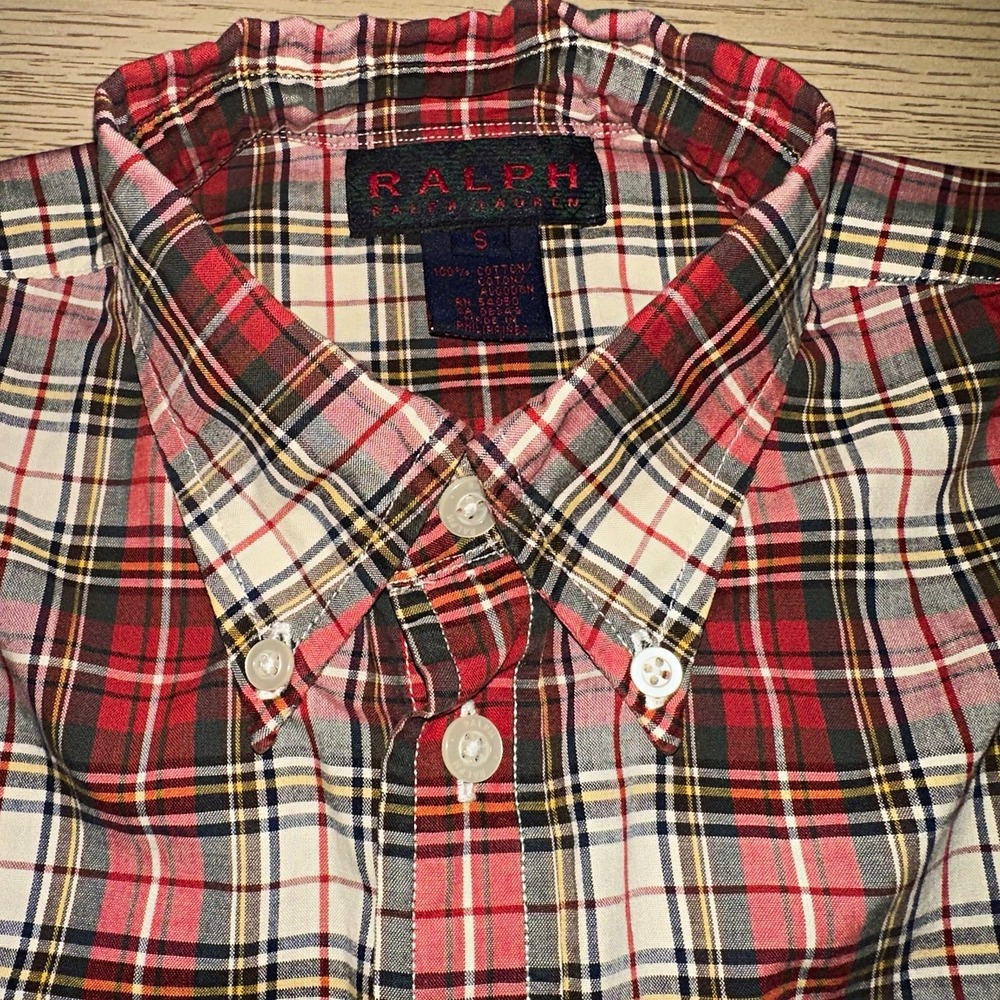 Vtg 90s Ralph Lauren Red Tartan Plaid Button Down Shirt Small Script Tag Preppy